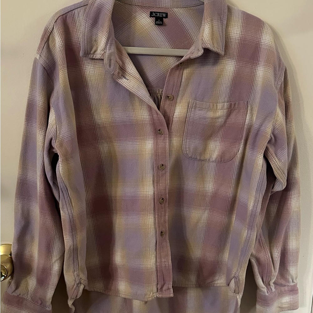 J. Crew Lavender and Cream Plaid Shirt